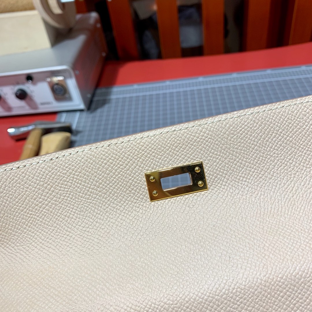 现货 爱马仕凯莉包 Hermes Kelly25cm P1蔷薇粉原厂Epsom皮 金扣
