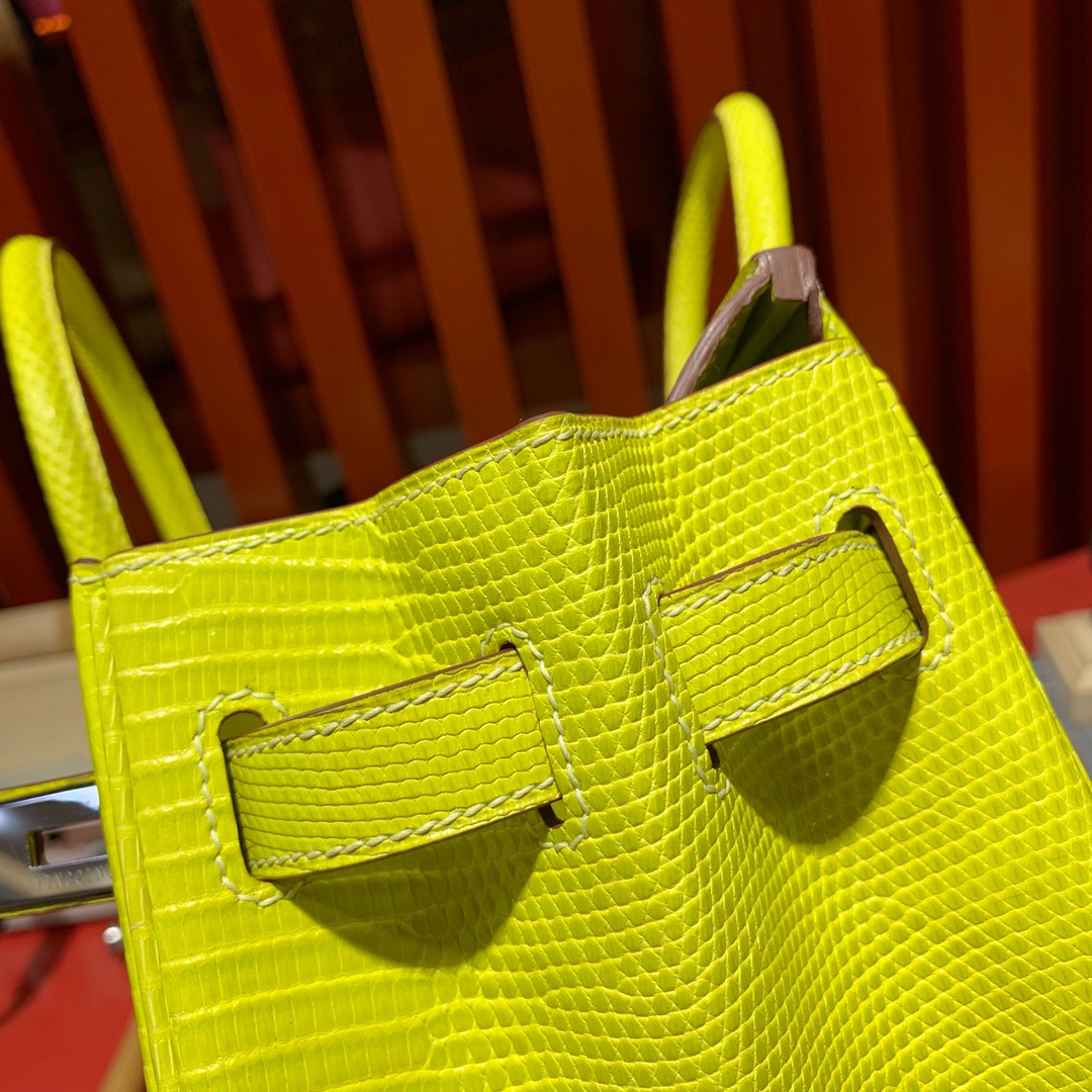 现货 爱马仕铂金包价格 Hermes Birkin30CM 柠檬黄蜥蜴皮 银扣