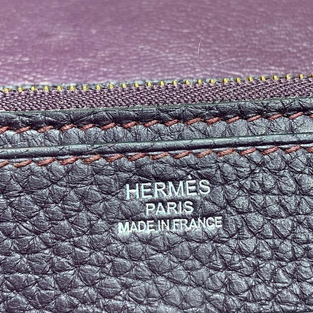 Hermes钱包批发 爱马仕荔枝纹牛皮Dogon护照本钱夹卡包 葡萄紫 银扣