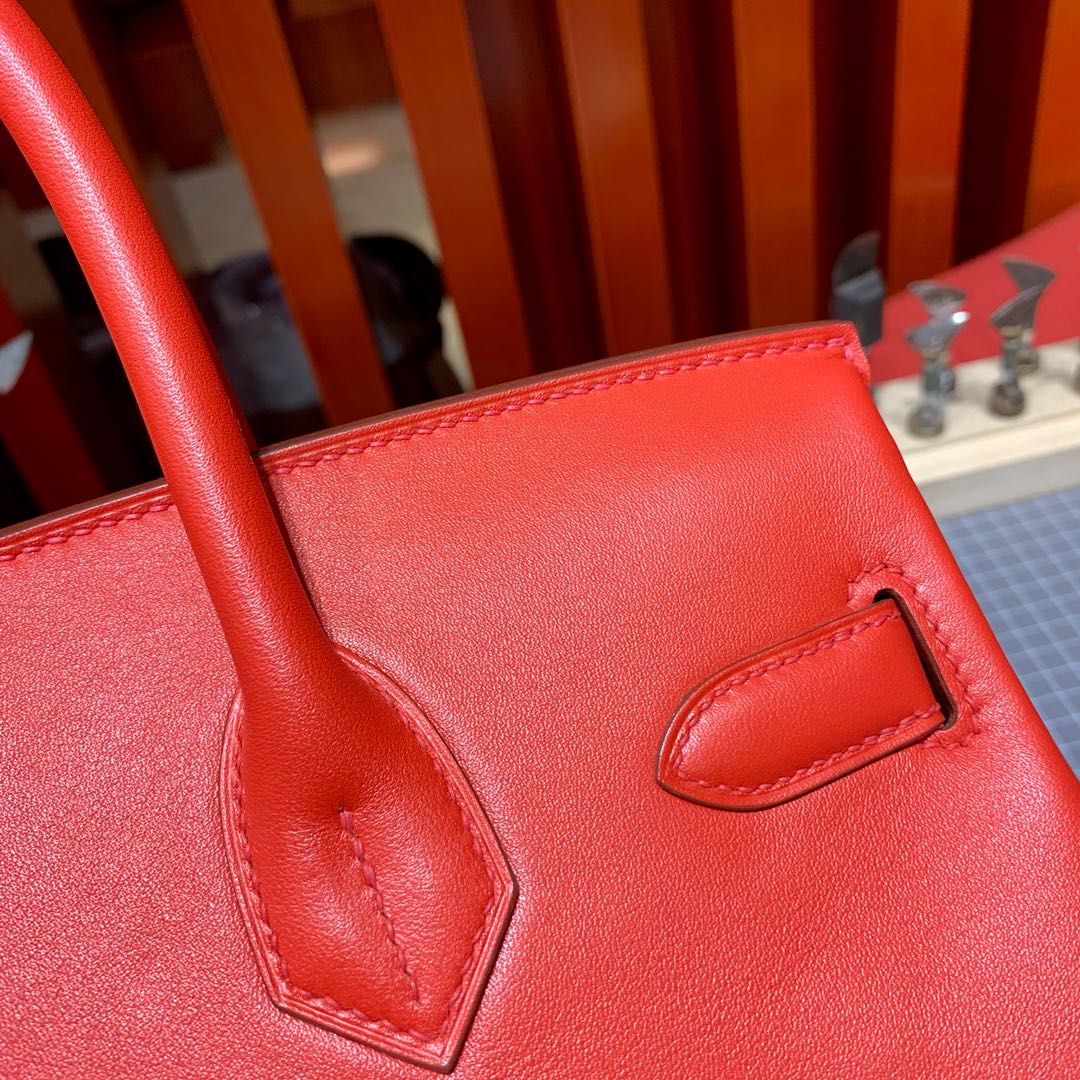 Hermes Birkin30CM 爱马仕S3心红色Swift牛皮苏格兰铂金包 银扣