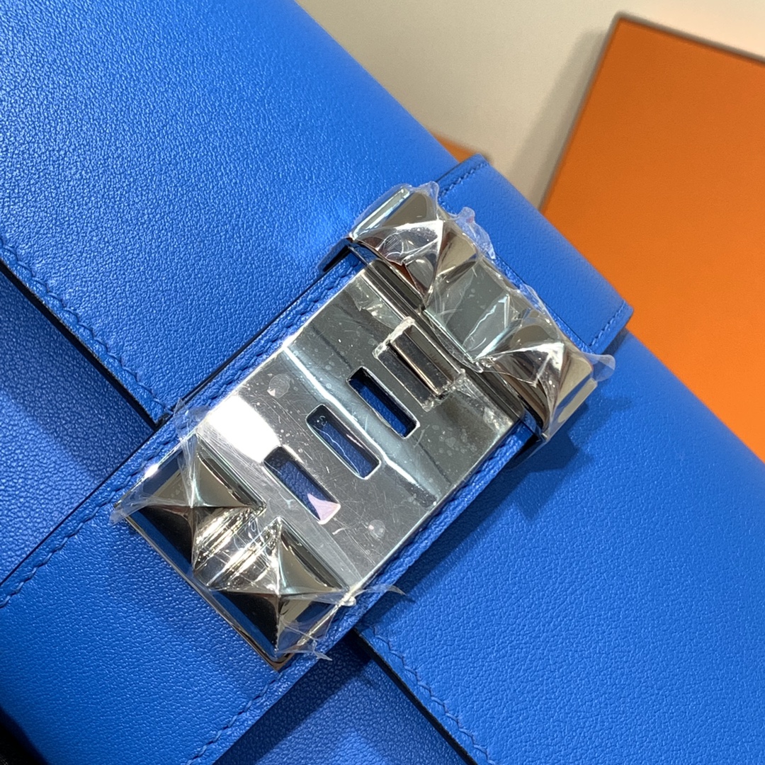 Hermes CDC手包 爱马仕坦桑尼亚蓝Swift牛皮Medor Clutch晚宴包 银扣