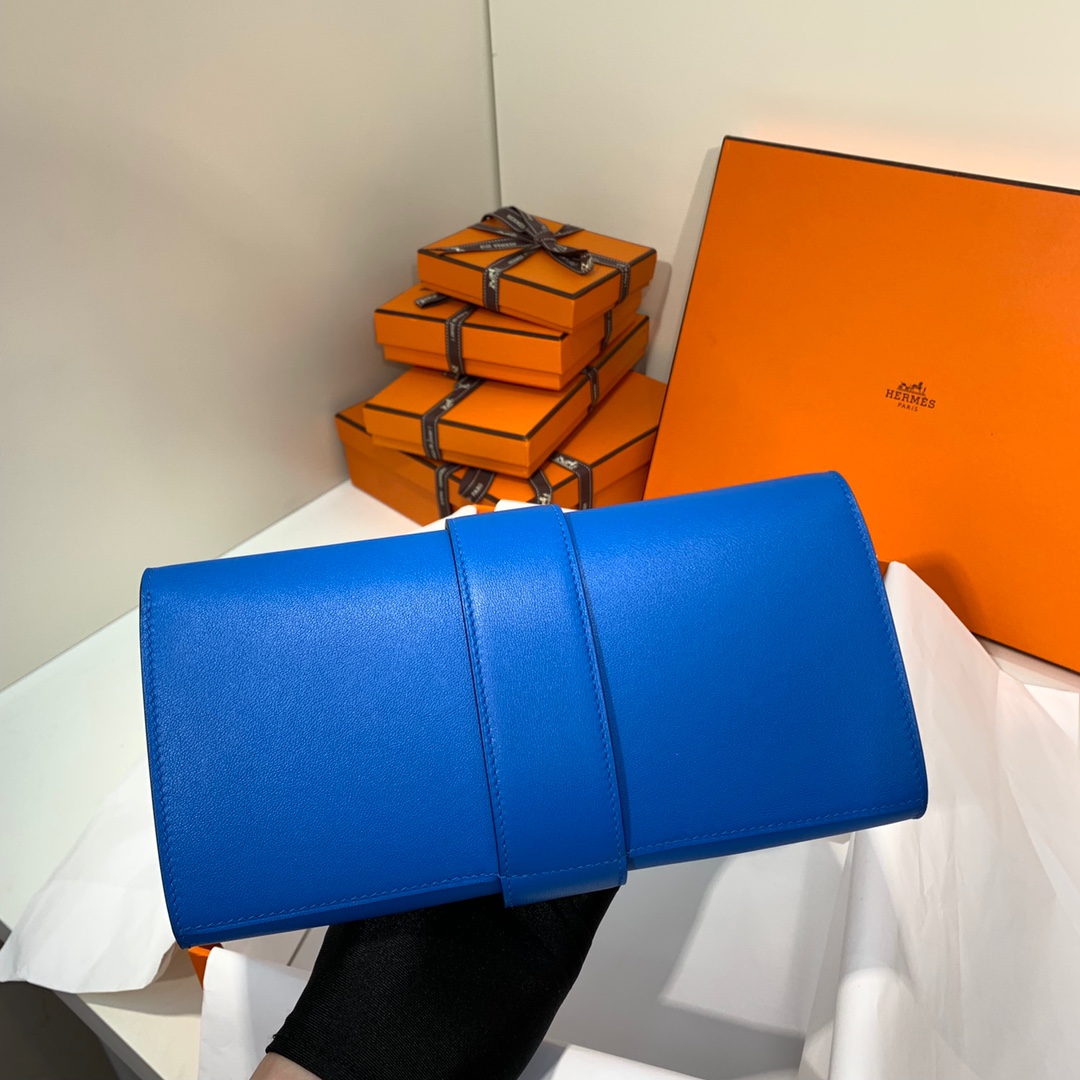 Hermes CDC手包 爱马仕坦桑尼亚蓝Swift牛皮Medor Clutch晚宴包 银扣