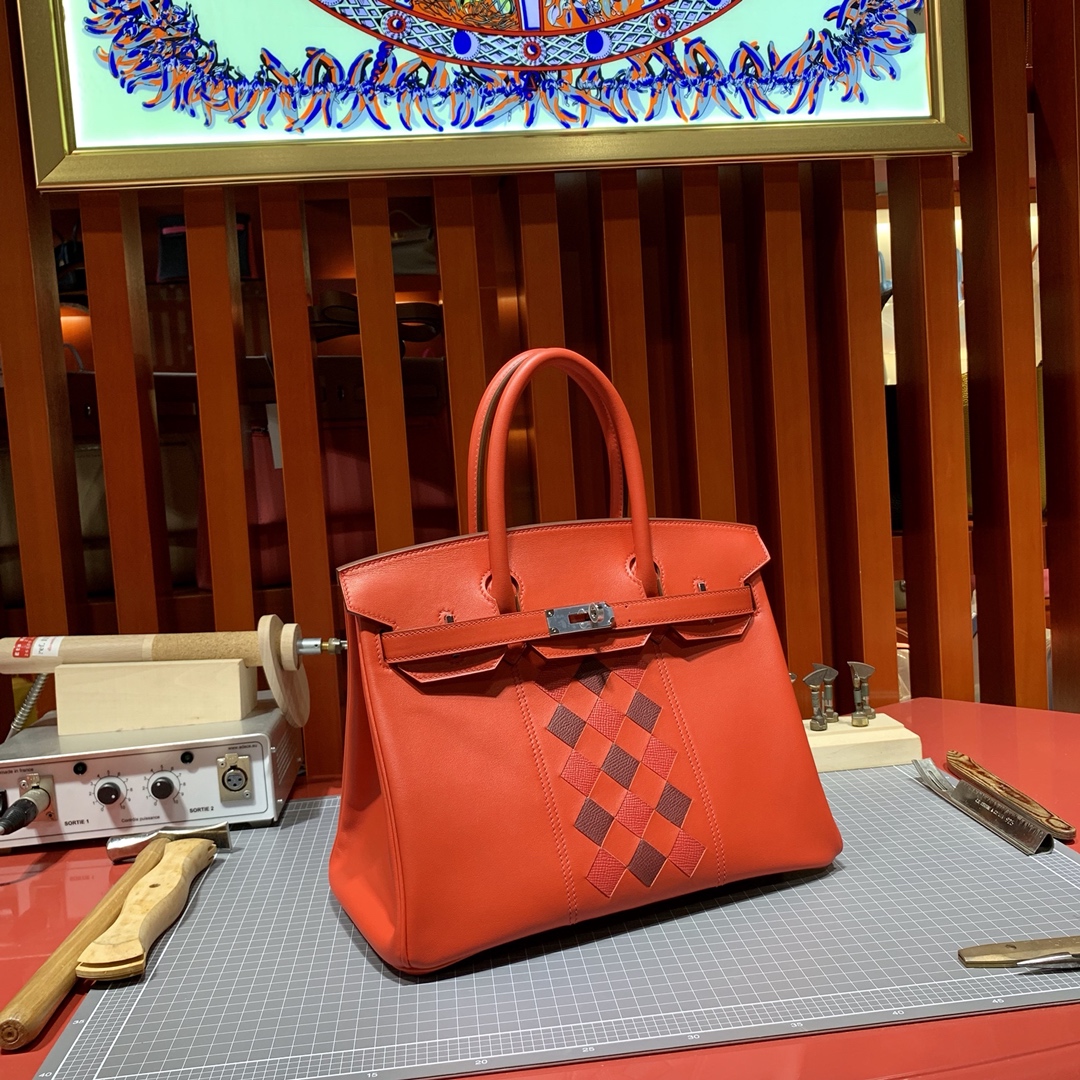 Hermes Birkin30CM 爱马仕S3心红色Swift牛皮苏格兰铂金包 银扣