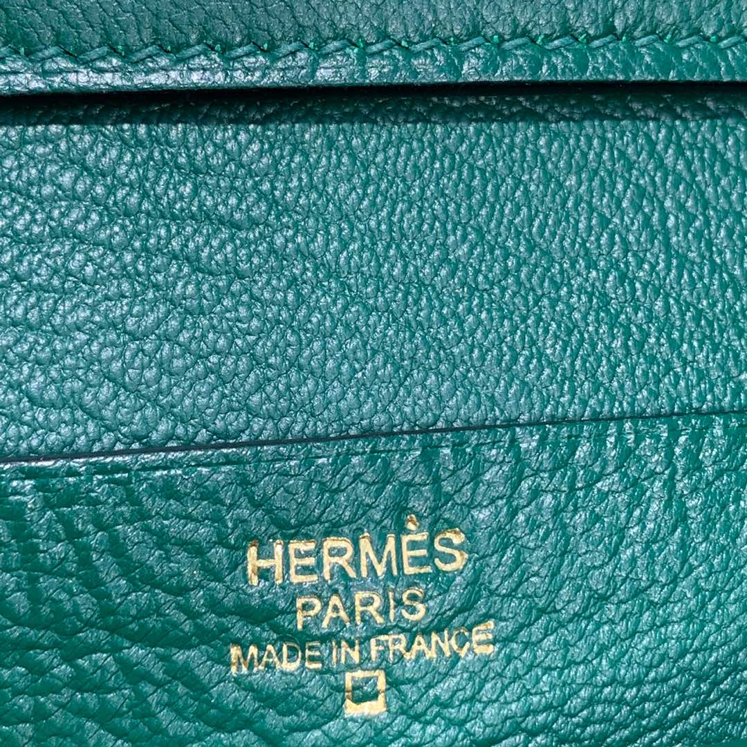 爱马仕Bearn短款钱夹 Hermes黑色鳄鱼皮内拼孔雀绿经典钱包 金扣