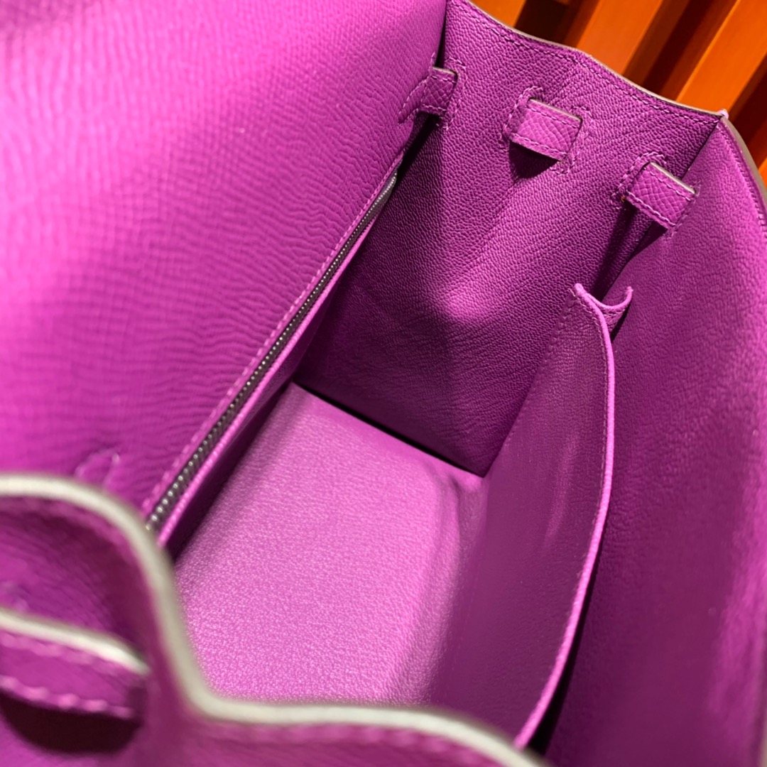 爱马仕凯莉包尺寸 Hermes Kelly25cm P9海葵紫Epsom皮 金银扣