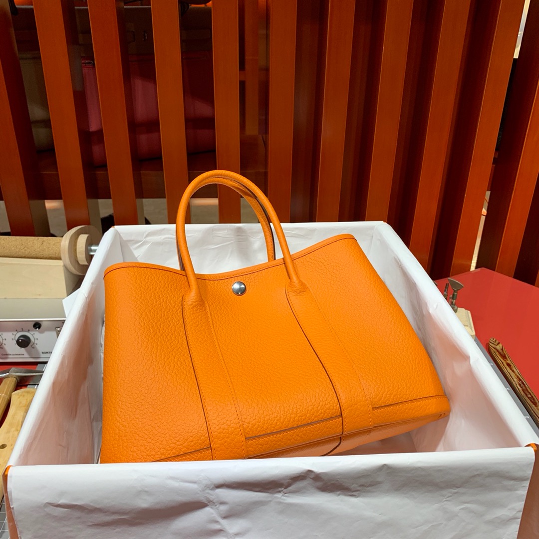 Hermes Garden Party30CM 爱马仕Negonda皮花园包 93橙色 银扣