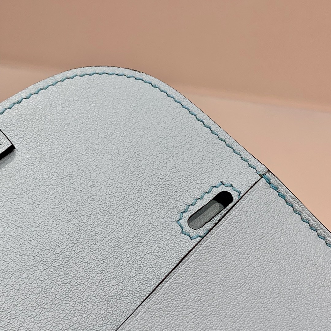现货 Hermes mini Halzan22CM 爱马仕微风蓝Swift牛皮手提斜挎包