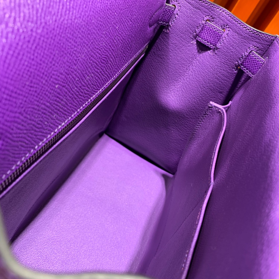 爱马仕Kelly女包 Hermes Kelly28CM 5L梦幻紫Epsom皮凯莉包 金银扣