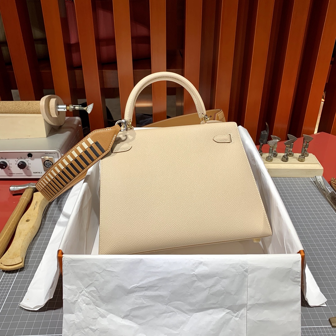 现货 爱马仕凯莉包 Hermes Kelly25cm P1蔷薇粉原厂Epsom皮 金扣