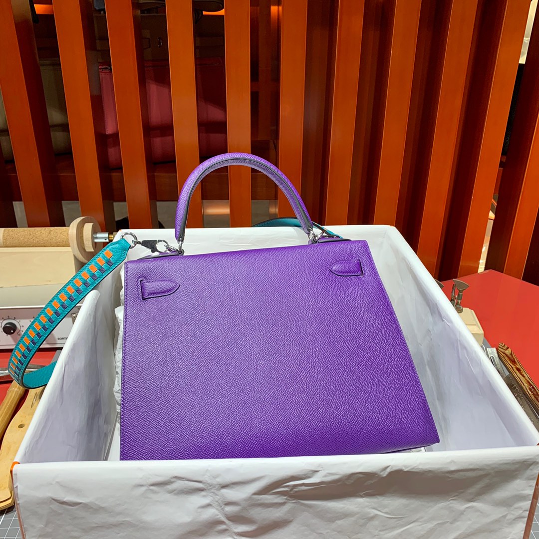 爱马仕Kelly女包 Hermes Kelly28CM 5L梦幻紫Epsom皮凯莉包 金银扣