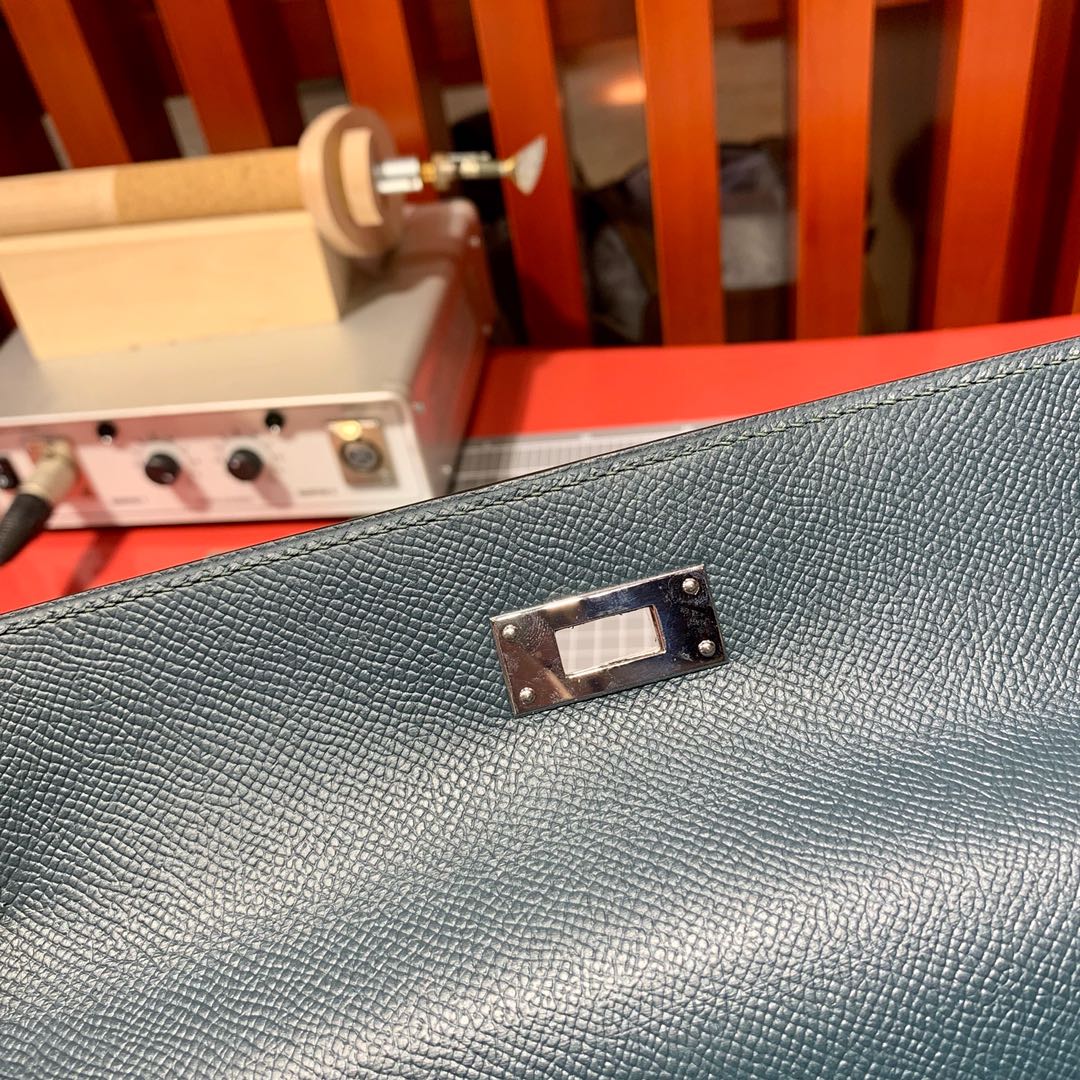 现货 Hermes Kelly25cm 爱马仕6O松柏绿掌纹牛皮凯莉包 金银扣