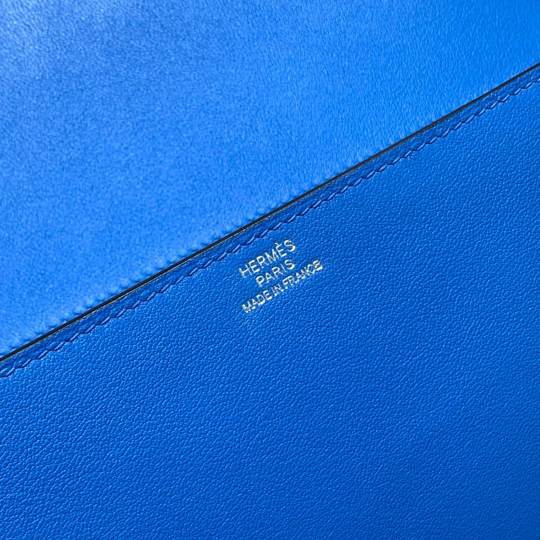 Hermes CDC手包 爱马仕坦桑尼亚蓝Swift牛皮Medor Clutch晚宴包 银扣