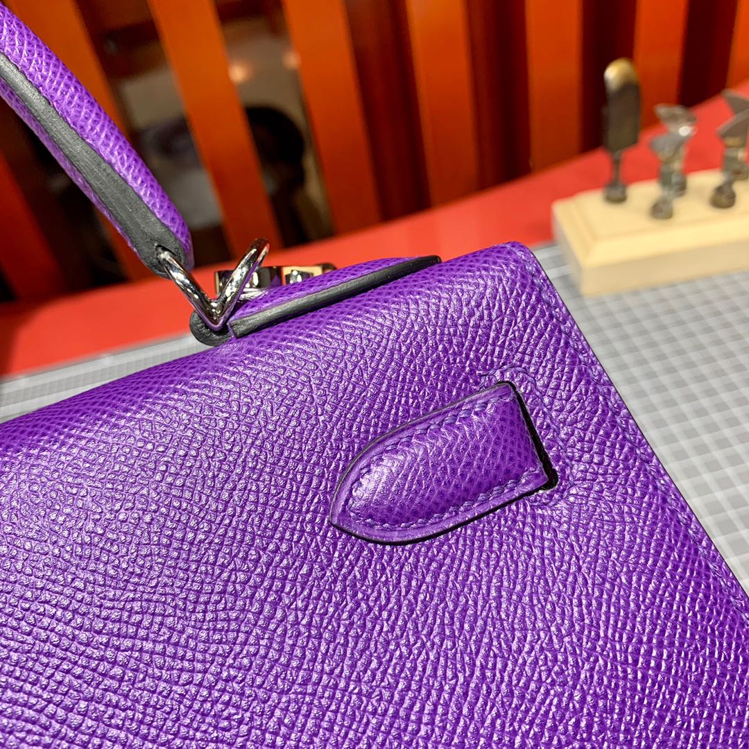 爱马仕Kelly女包 Hermes Kelly28CM 5L梦幻紫Epsom皮凯莉包 金银扣