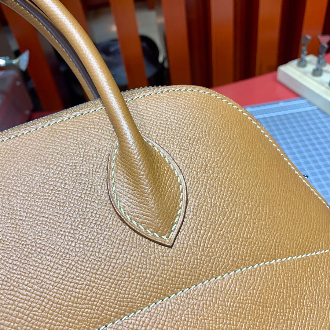 现货 Hermes Bolide31CM 爱马仕土黄色Epsom牛皮保龄球包 银扣