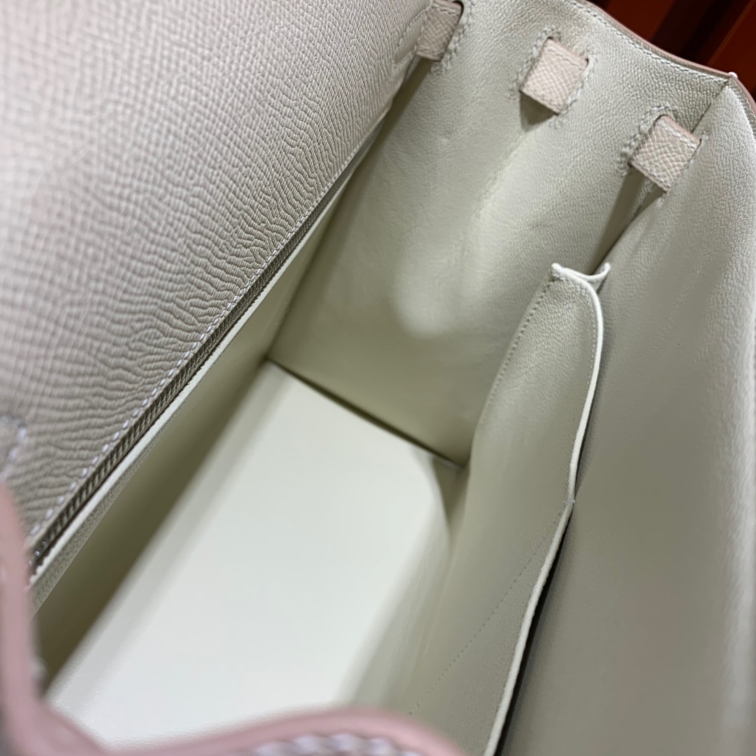 爱马仕凯莉包尺寸 Hermes Kelly25cm CC10奶昔白Epsom皮 金银扣