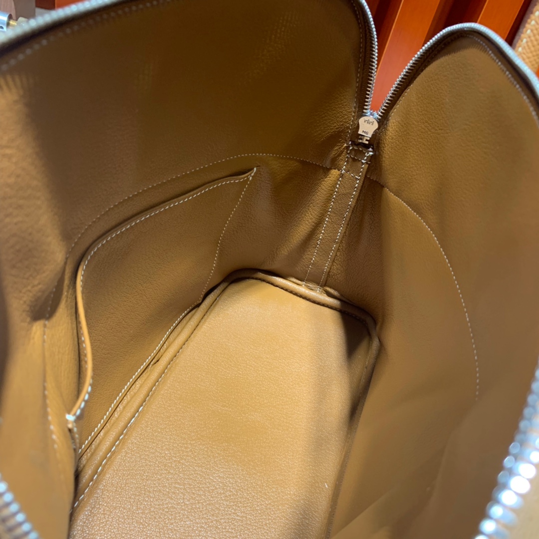 现货 Hermes Bolide31CM 爱马仕土黄色Epsom牛皮保龄球包 银扣