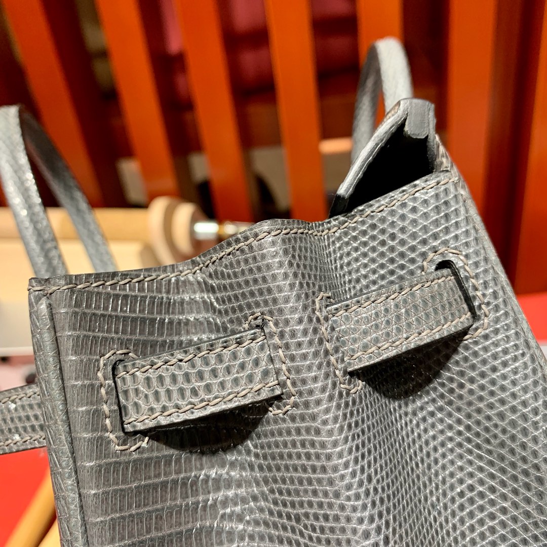 现货 爱马仕Birkin女包 Hermes Birkin25cm 锡器灰蜥蜴皮铂金包 银扣