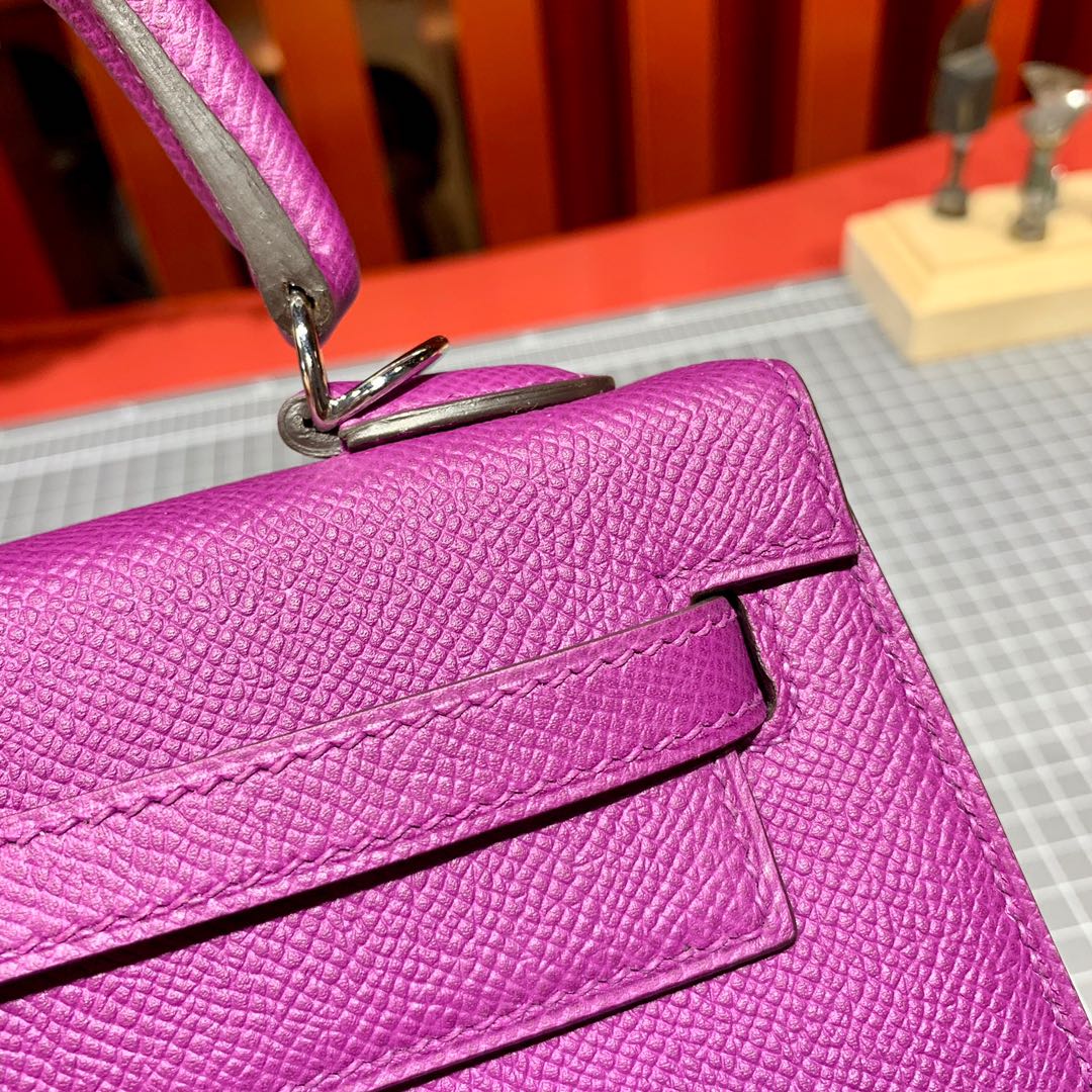 爱马仕凯莉包尺寸 Hermes Kelly25cm P9海葵紫Epsom皮 金银扣