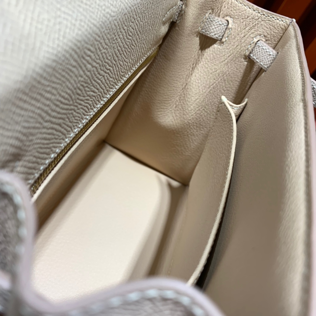 现货 爱马仕凯莉包 Hermes Kelly25cm P1蔷薇粉原厂Epsom皮 金扣