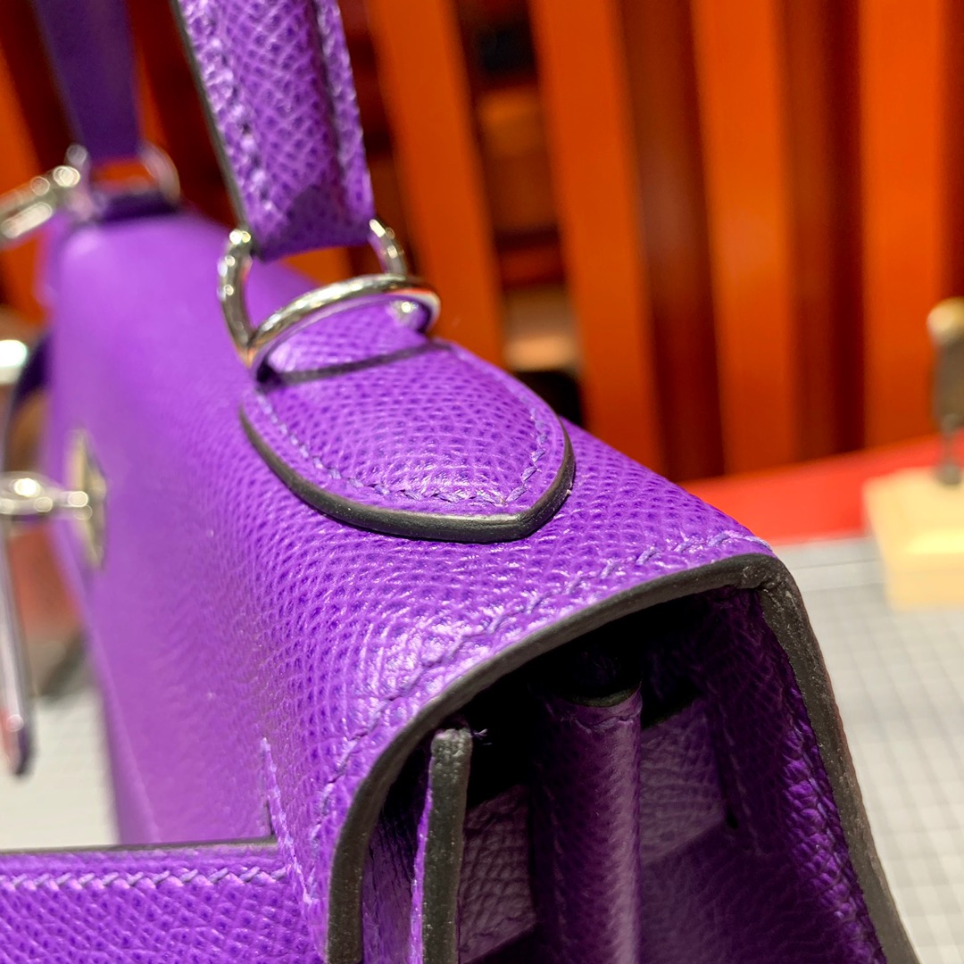 爱马仕Kelly女包 Hermes Kelly28CM 5L梦幻紫Epsom皮凯莉包 金银扣