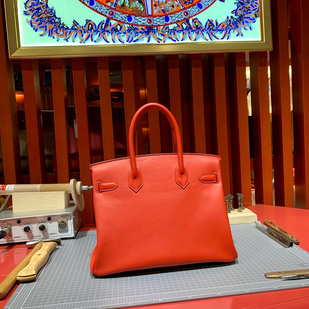 Hermes Birkin30CM 爱马仕S3心红色Swift牛皮苏格兰铂金包 银扣