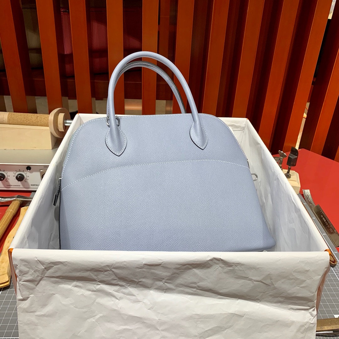 爱马仕保龄球包价格 Hermes Bolide31CM 亚麻蓝Epsom皮 银扣