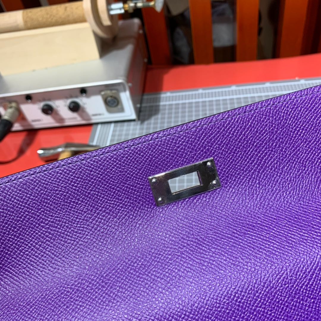 爱马仕Kelly女包 Hermes Kelly28CM 5L梦幻紫Epsom皮凯莉包 金银扣