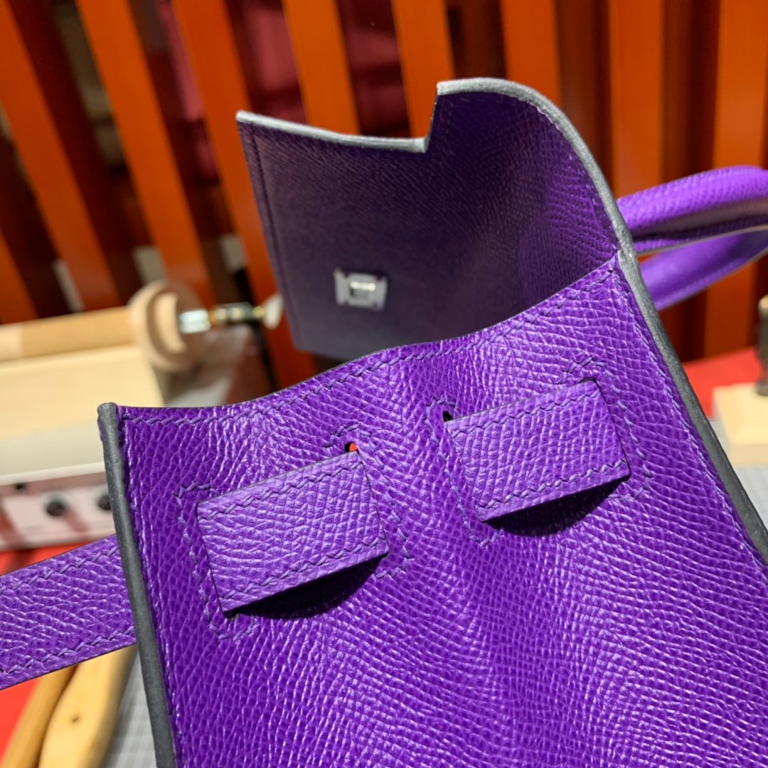 爱马仕Kelly女包 Hermes Kelly28CM 5L梦幻紫Epsom皮凯莉包 金银扣