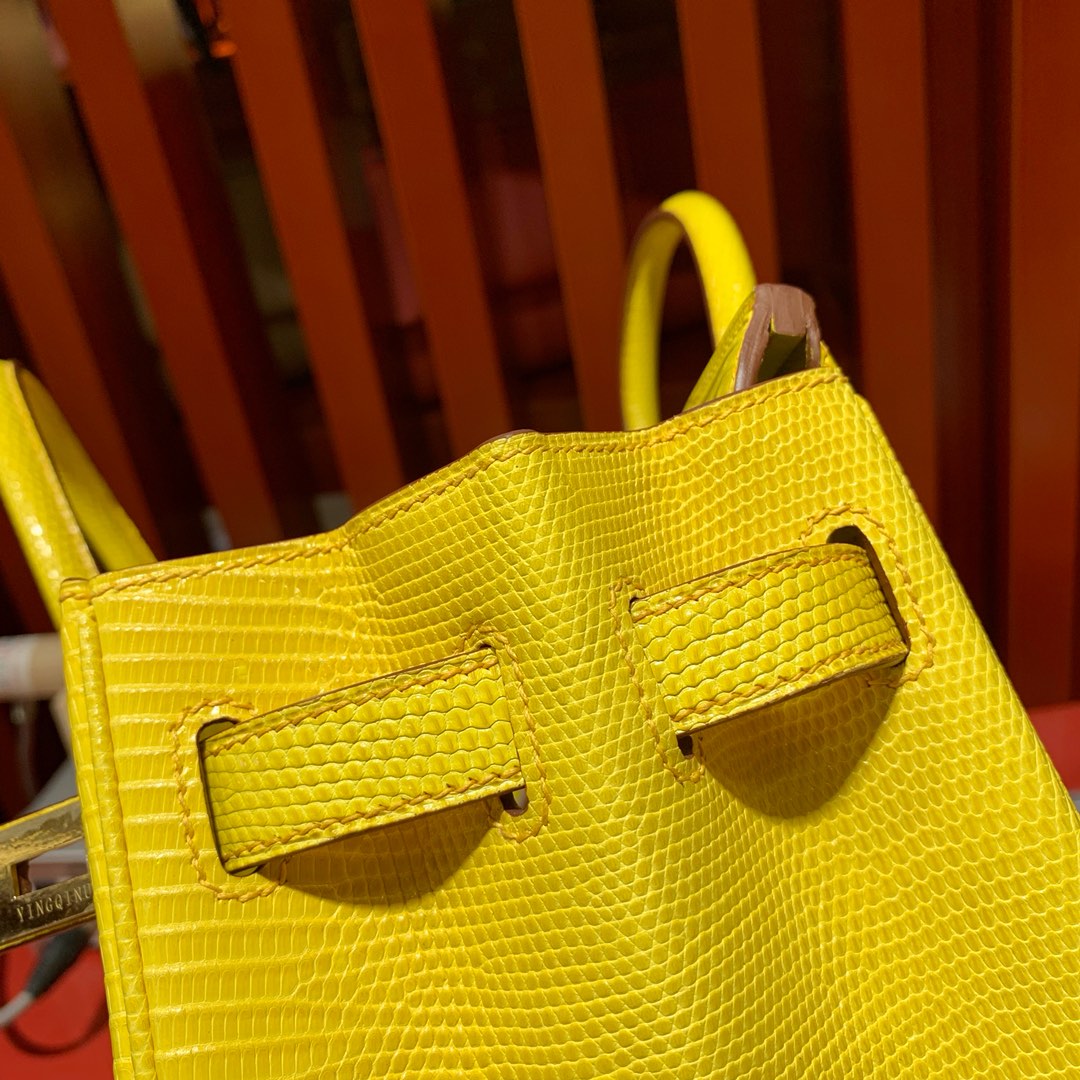Hermes包包批发 爱马仕琥珀黄稀有蜥蜴皮铂金包Birkin30cm 金扣