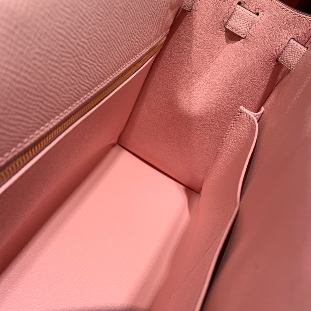 Hermes Kelly28CM 爱马仕3Q芭比粉掌纹牛皮外缝凯莉包 金扣