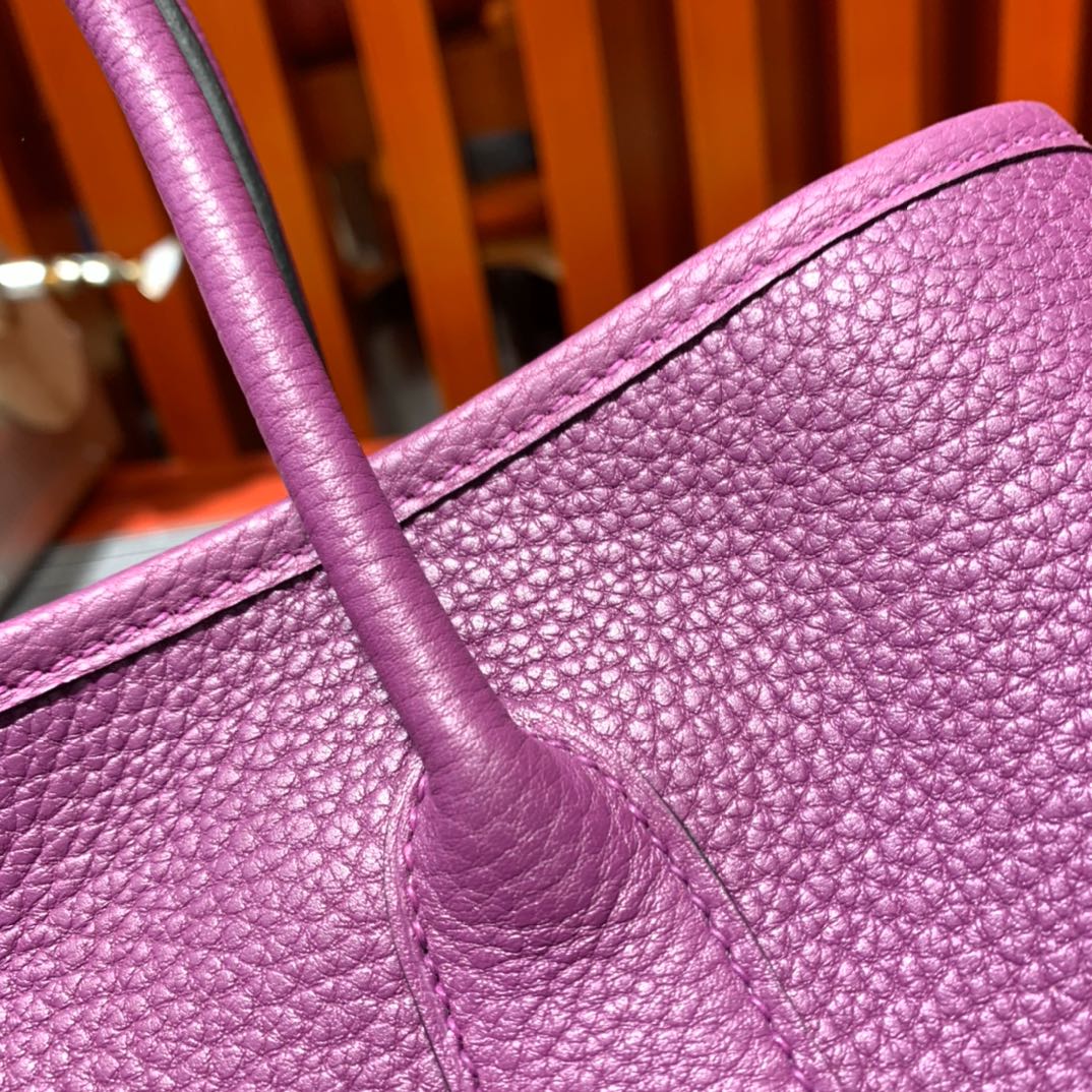 现货 Hermes Garden Party30cm 爱马仕海葵紫Negonda皮花园包 银扣