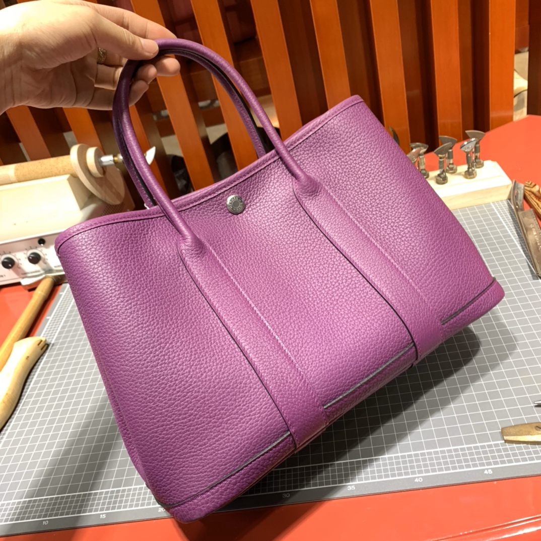 现货 Hermes Garden Party30cm 爱马仕海葵紫Negonda皮花园包 银扣