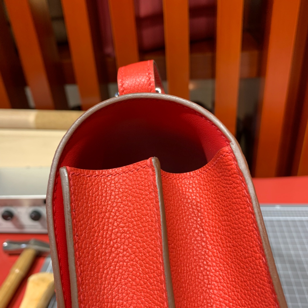 现货 Hermes Constance24CM 爱马仕大红色Eve皮康斯坦包空姐包 银扣