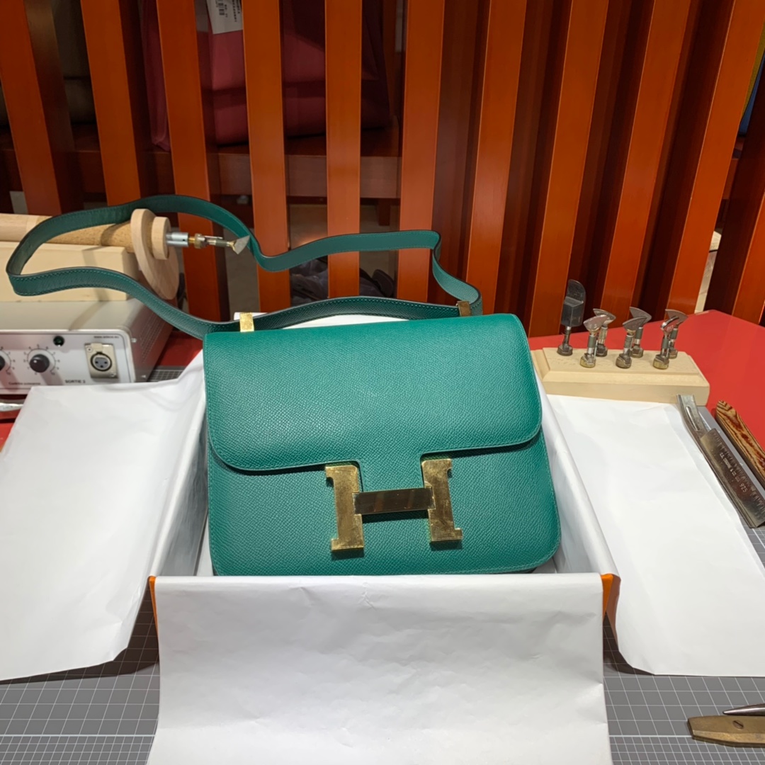 现货 爱马仕康斯坦包 Hermes Constance24CM 孔雀绿空姐包 金扣