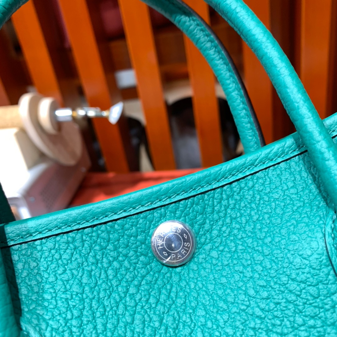 爱马仕花园包批发 Hermes Garden Party30cm 丝绒绿进口Country皮 银扣