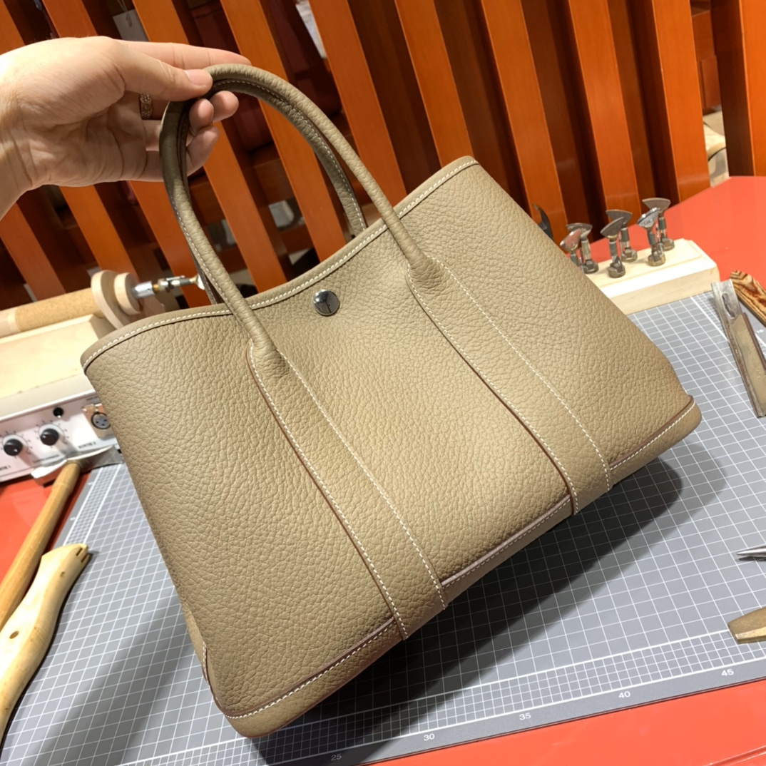 现货 爱马仕花园包尺寸 Hermes大象灰Country皮Garden Party30cm 银扣