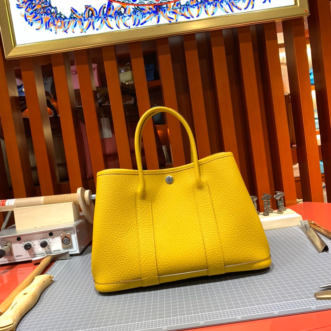 Hermes经典包包 爱马仕进口Country皮花园包Garden Party30cm 琥珀黄