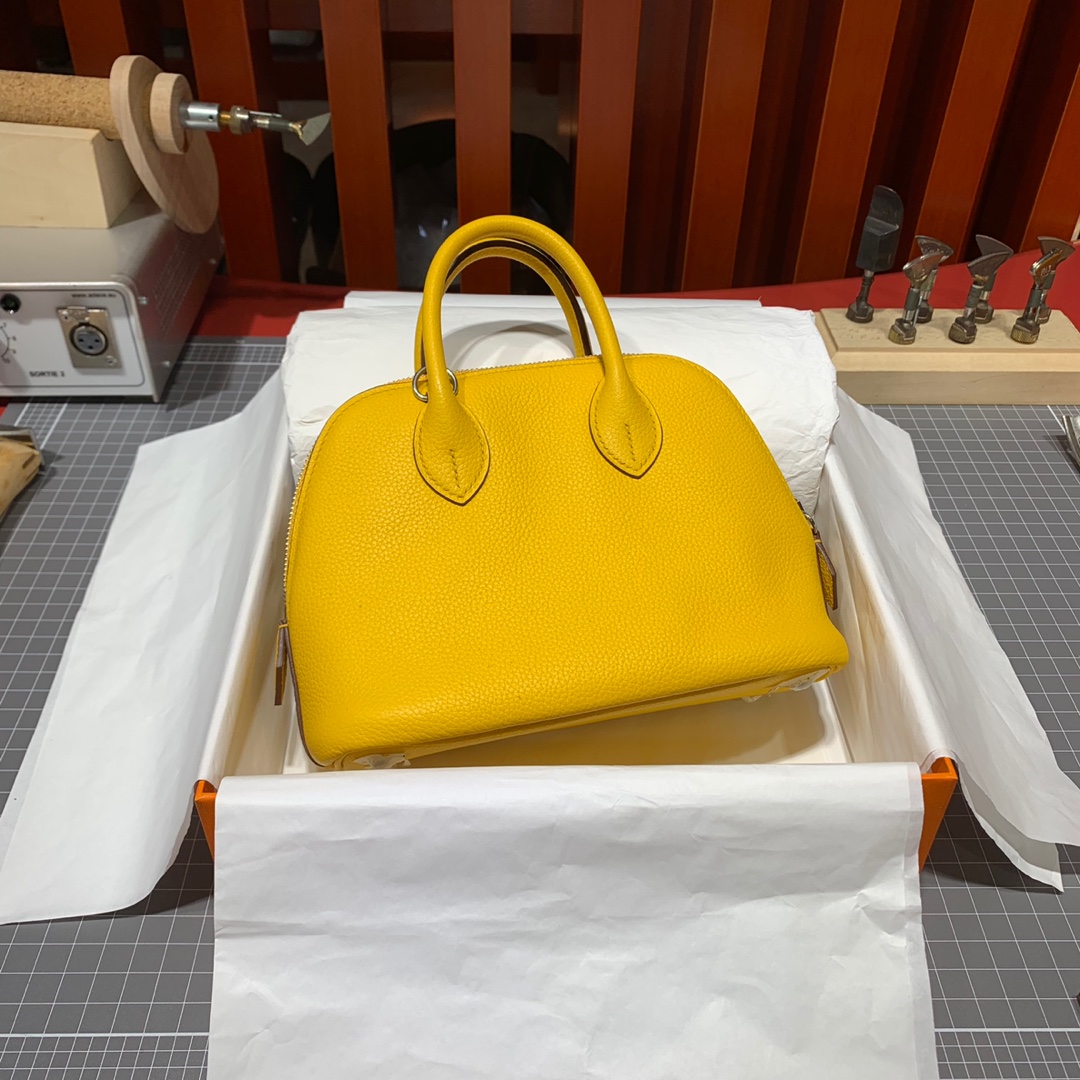 爱马仕包包批发 Hermes Mini Bolide18CM 琥珀黄迷你保龄球包 银扣
