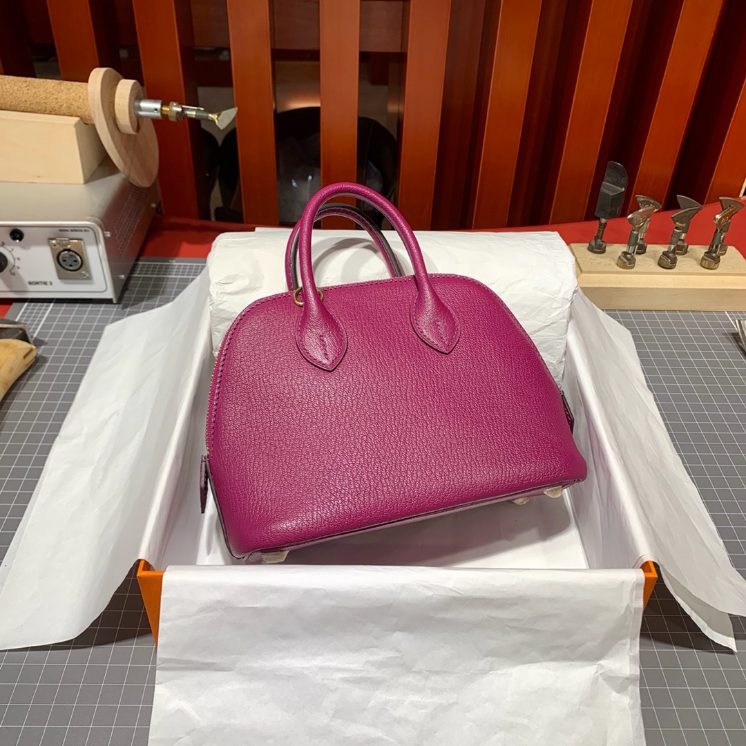 Hermes Mini Bolide18CM 爱马仕托斯卡紫色进口山羊皮保龄球包迷你款 金扣