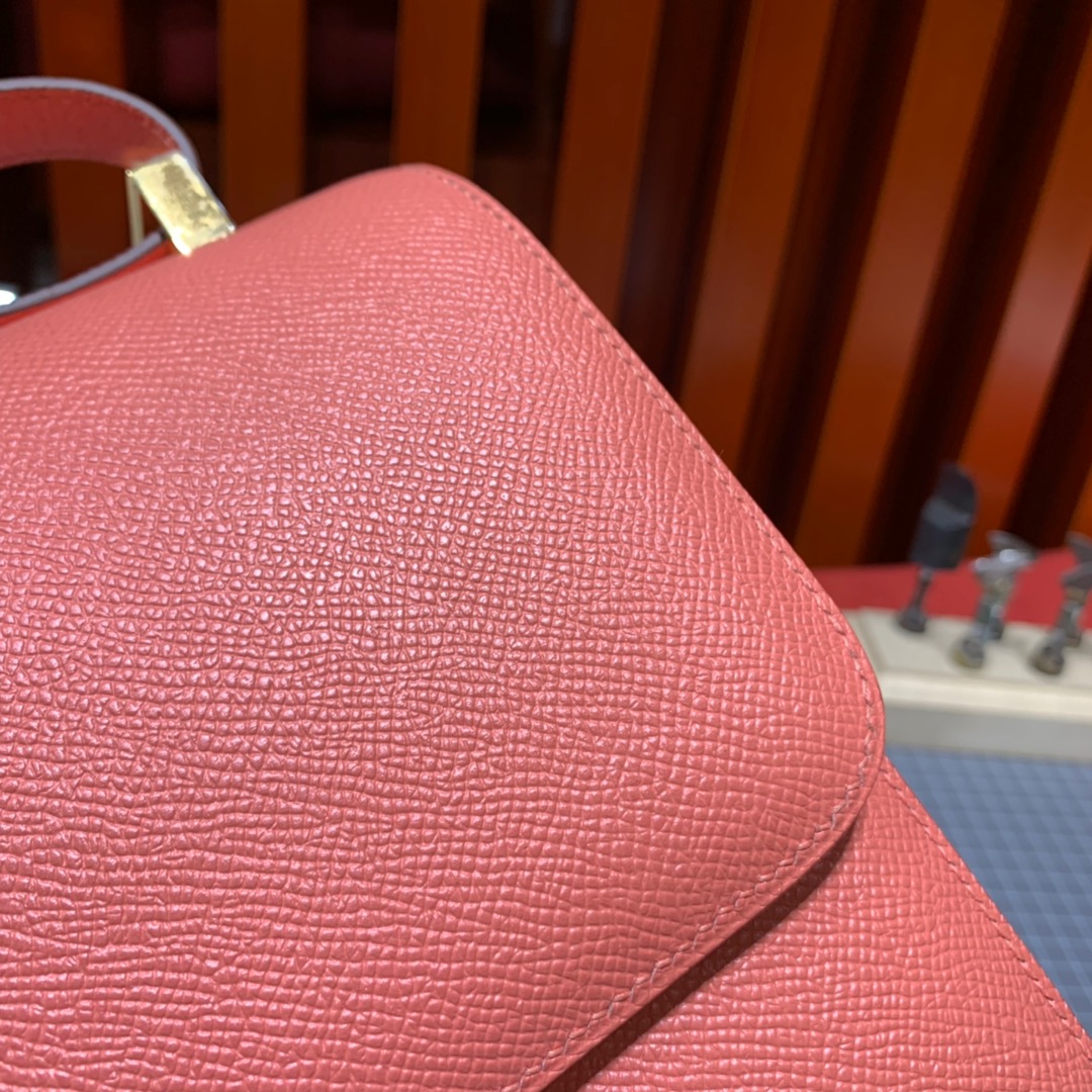 现货 Hermes Constance24CM 爱马仕龙虾粉Epsom皮康斯坦包 金扣