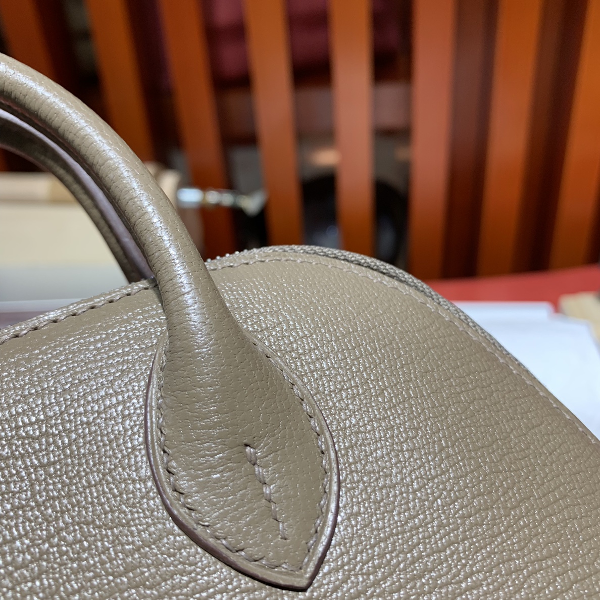 爱马仕迷你保龄球包 Hermes Mini Bolide18CM 大象灰山羊皮 本色线 银扣
