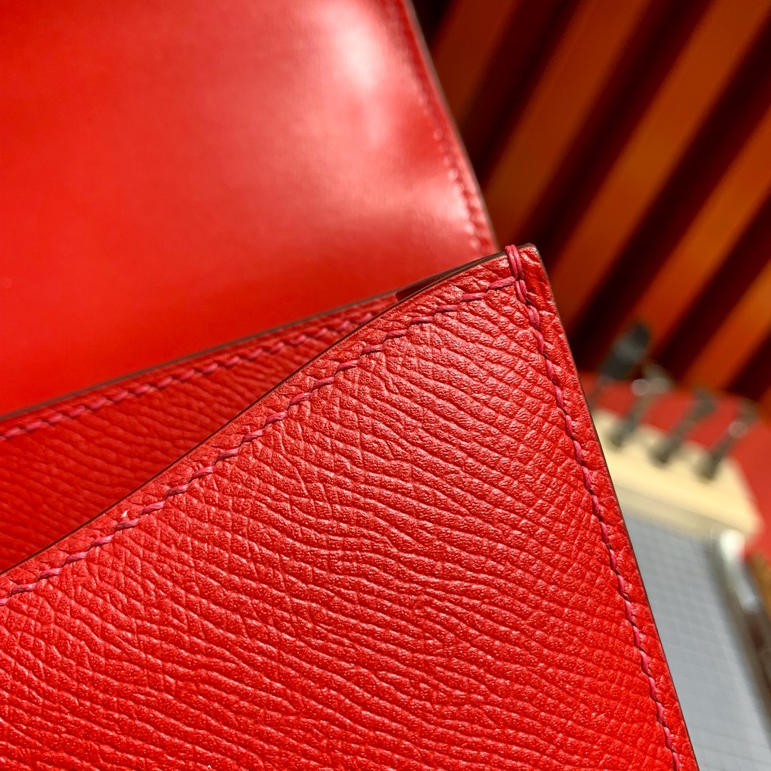 爱马仕空姐包价格 Hermes Constance24CM 大红色Epsom皮 银扣