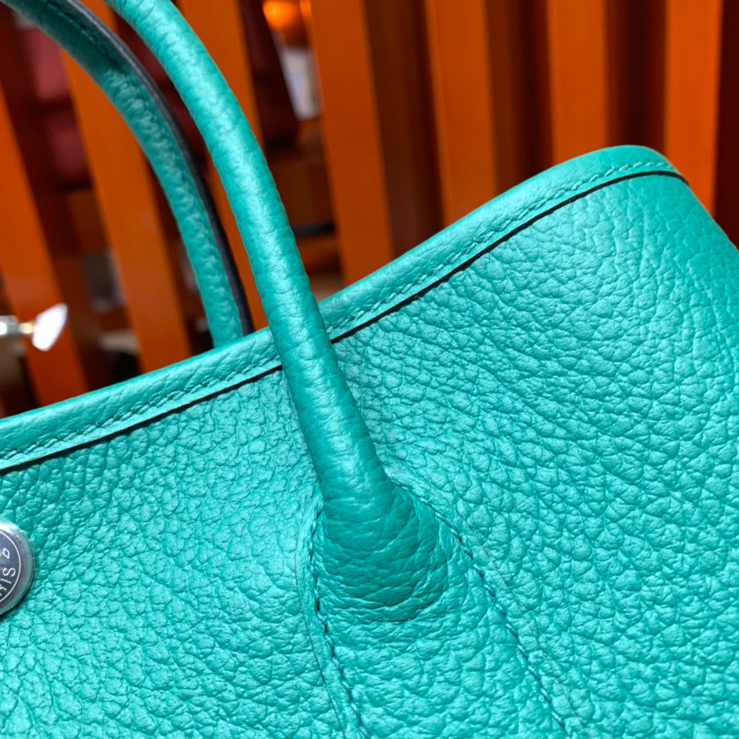 爱马仕花园包批发 Hermes Garden Party30cm 丝绒绿进口Country皮 银扣