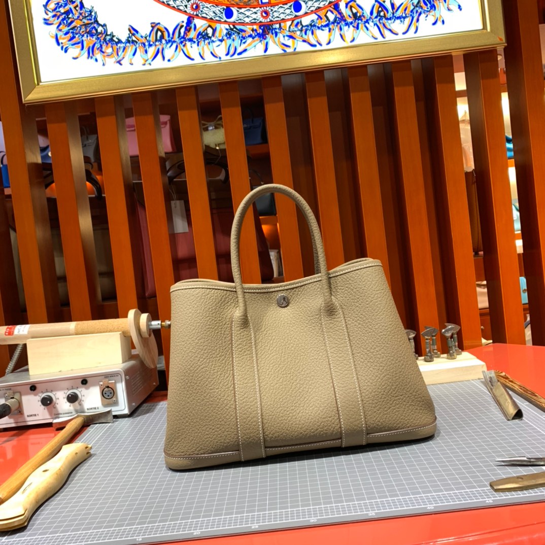 现货 爱马仕花园包尺寸 Hermes大象灰Country皮Garden Party30cm 银扣