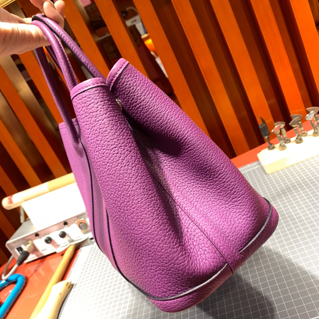 现货 Hermes Garden Party30cm 爱马仕海葵紫Negonda皮花园包 银扣