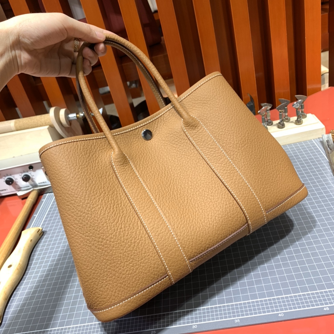 现货 Hermes Garden Party30cm 爱马仕土黄色Country皮花园包 银扣