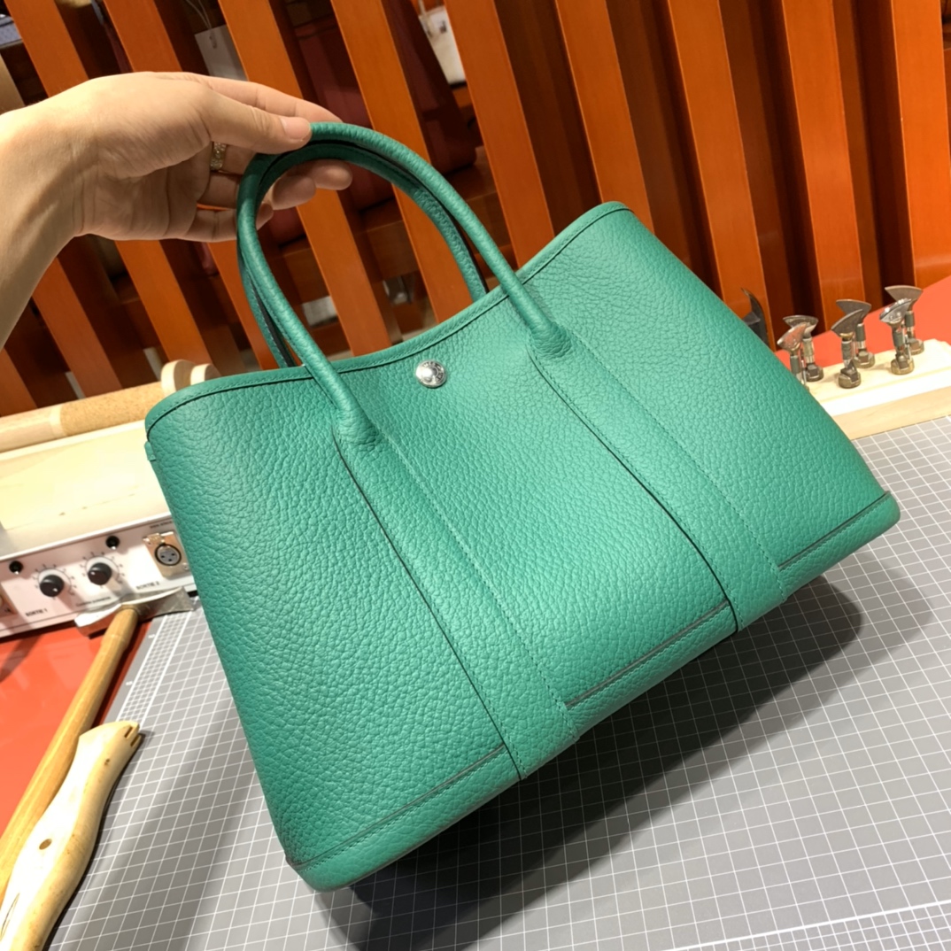 爱马仕花园包批发 Hermes Garden Party30cm 丝绒绿进口Country皮 银扣