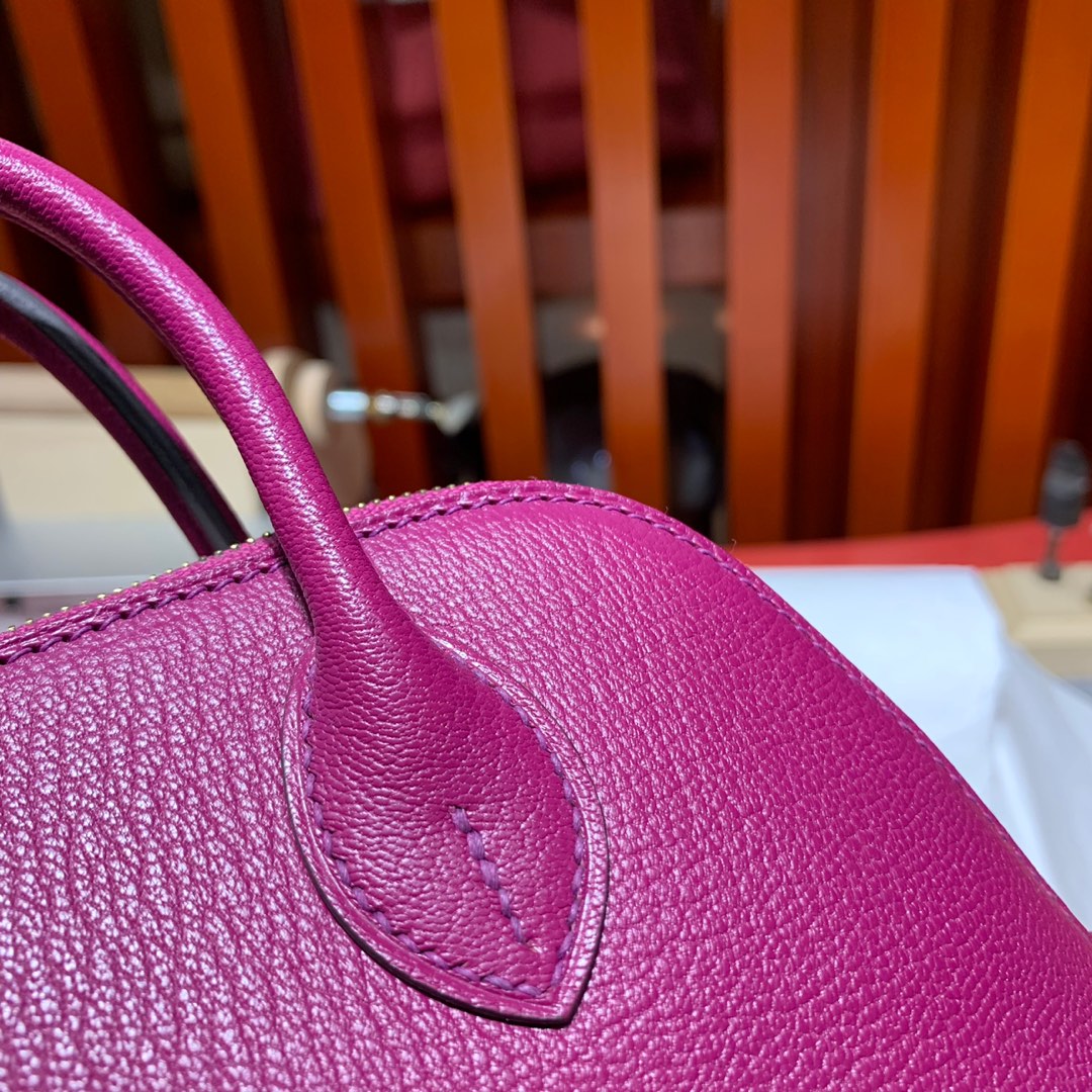 Hermes Mini Bolide18CM 爱马仕托斯卡紫色进口山羊皮保龄球包迷你款 金扣