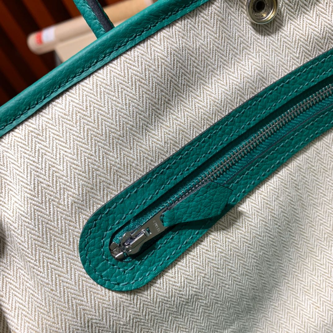 爱马仕花园包批发 Hermes Garden Party30cm 丝绒绿进口Country皮 银扣