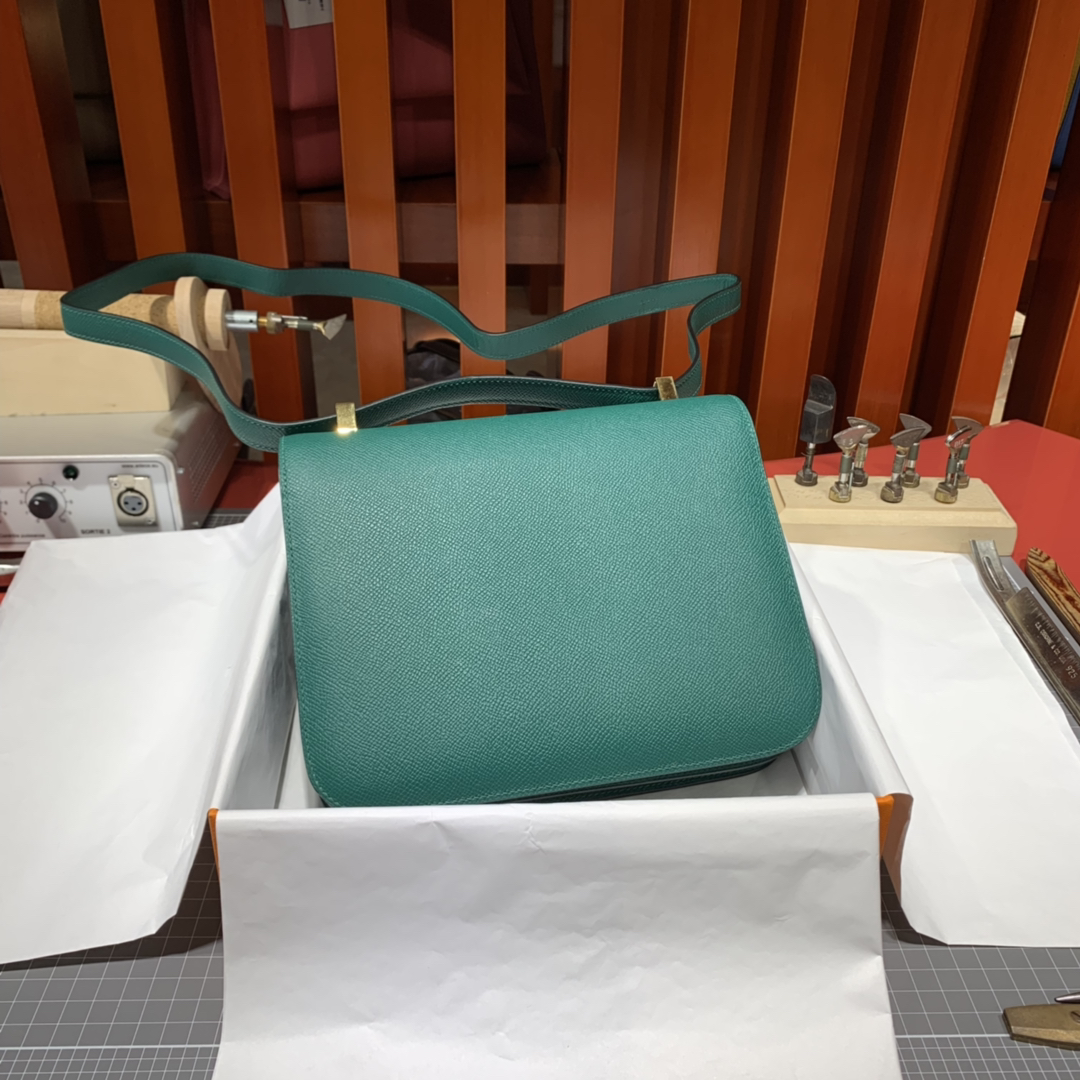 现货 爱马仕康斯坦包 Hermes Constance24CM 孔雀绿空姐包 金扣